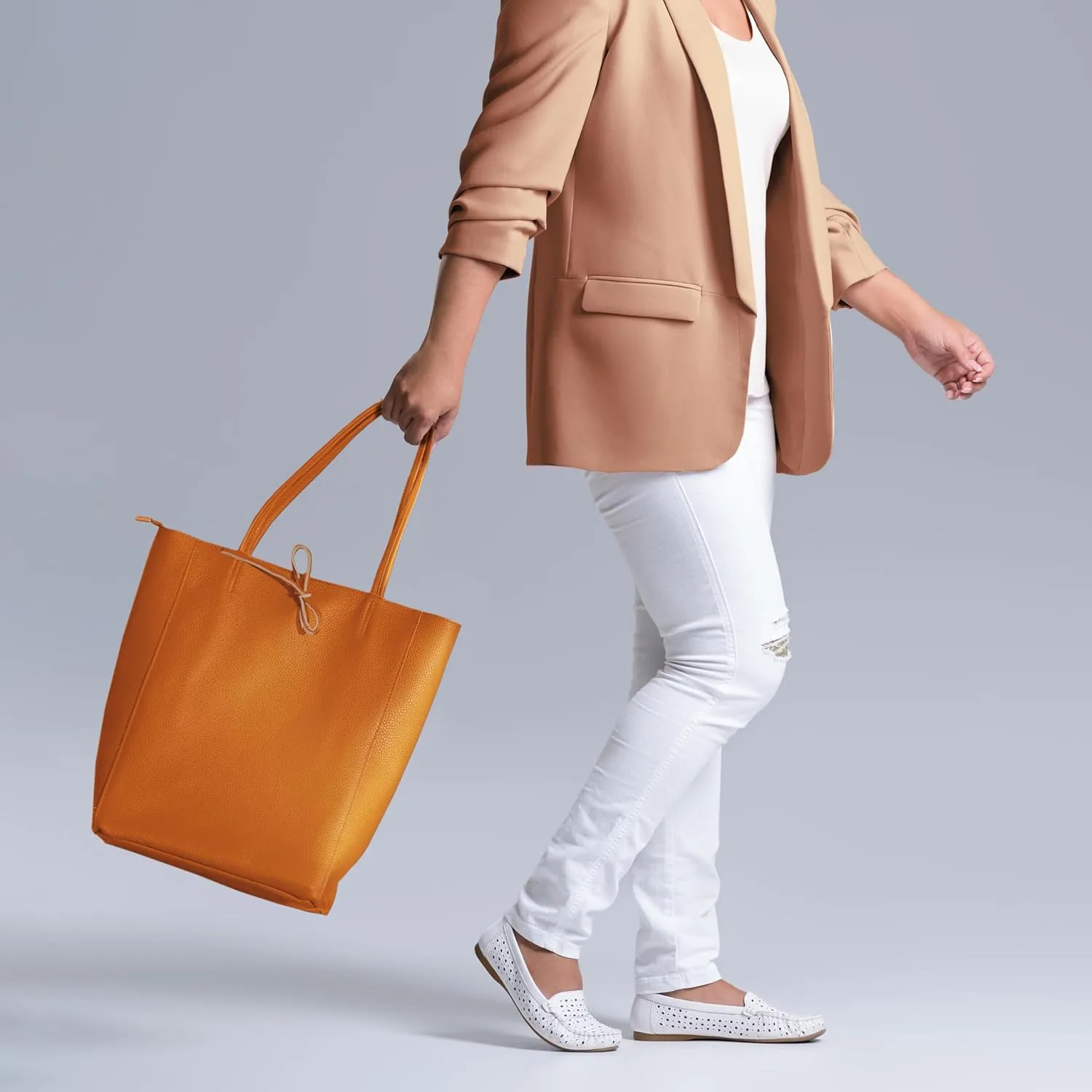 Soft Italian Genuine Calf Leather Tote Bag | Unstructured Unlined Shopper with Zipper, Inside Pocket & Flat Base