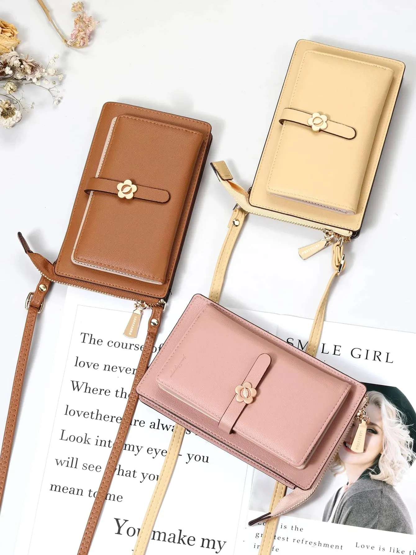 Soft Leather Open Touch Screen Flower Crossbody/Shoulder Bag