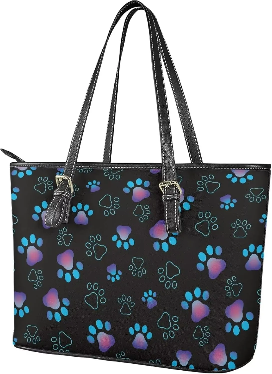 Soft Leather Tote Bag Purse for Women, Abstract Art Casual Zipper Summer Beach Tote Bags Large Travel Handbags
