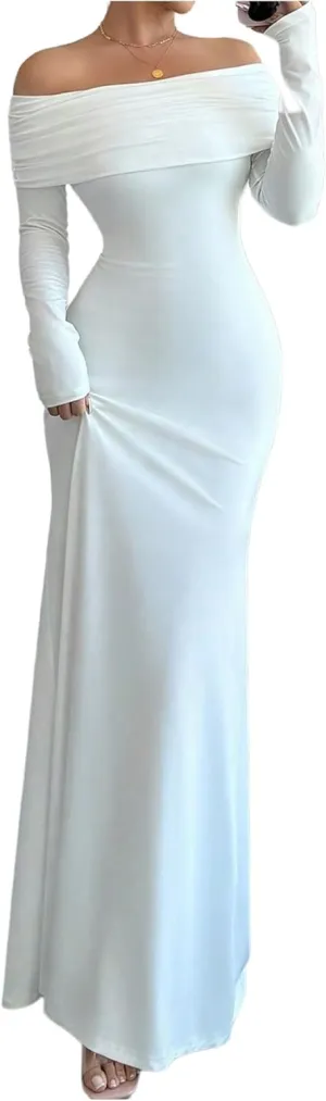 SOLY HUX Women's Long Sleeve Off The Shoulder Bodycon Dress Elegant Maxi Dress Cocktail Prom Dresses