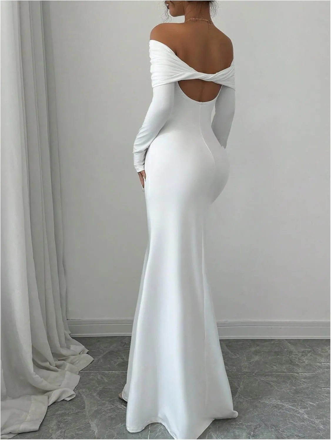 SOLY HUX Women's Long Sleeve Off The Shoulder Bodycon Dress Elegant Maxi Dress Cocktail Prom Dresses