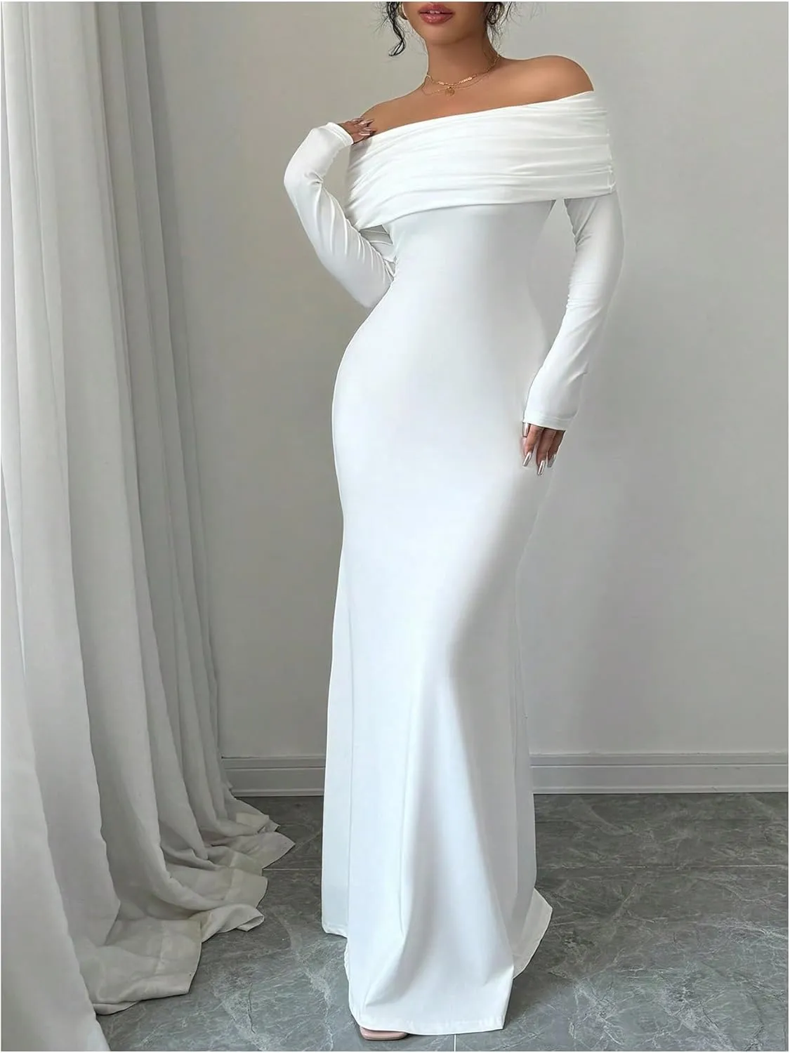 SOLY HUX Women's Long Sleeve Off The Shoulder Bodycon Dress Elegant Maxi Dress Cocktail Prom Dresses