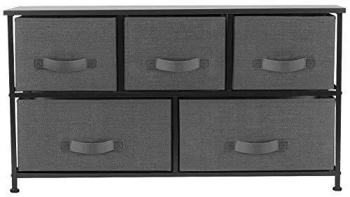 Sorbus Dresser with 5 Drawers - Furniture Storage Tower Unit for Bedroom, Hallway, Closet, Office Organization - Steel Frame, Wood Top, Easy Pull Fabric Bins (Black/Charcoal)