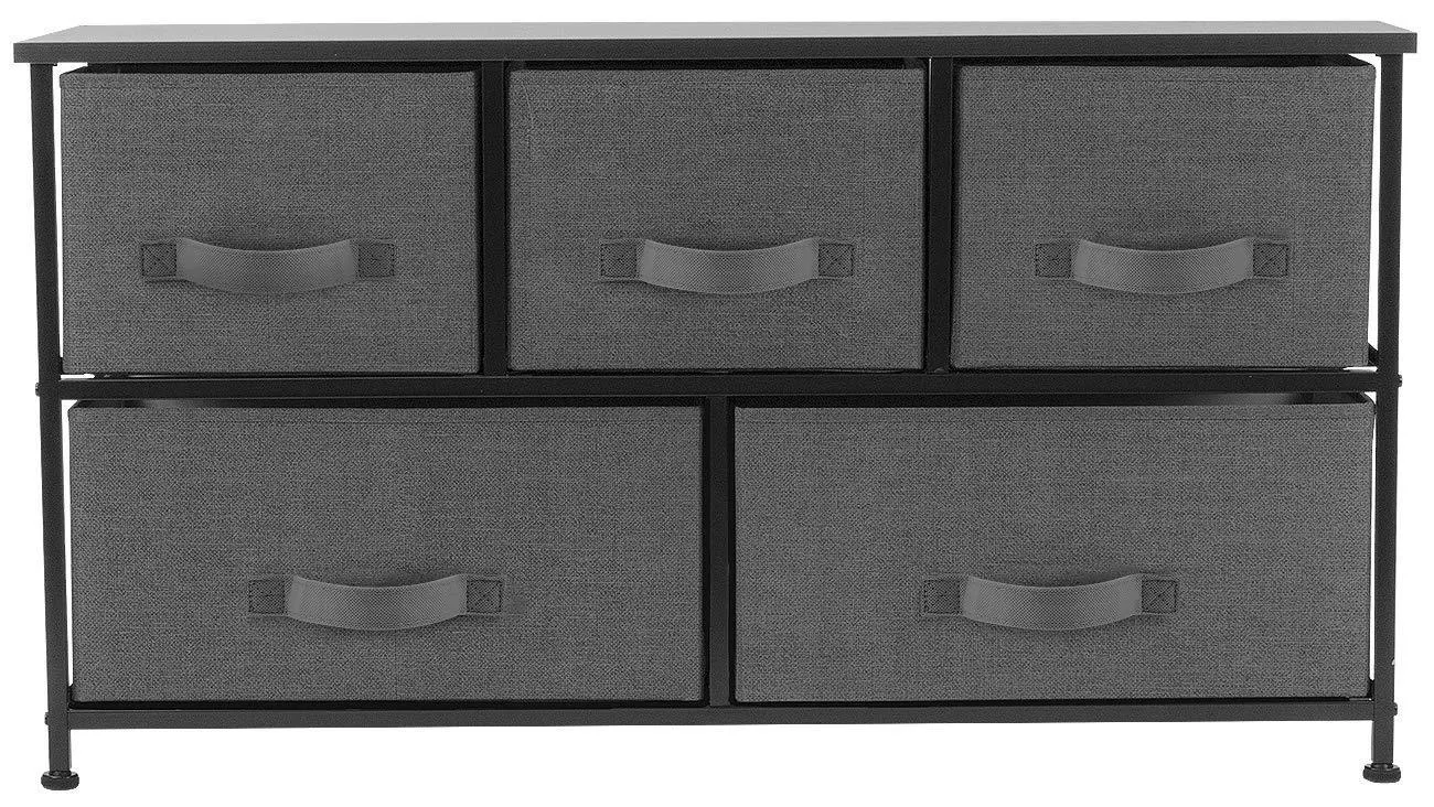 Sorbus Dresser with Drawers - Furniture Storage Tower Unit for Bedroom, Hallway, Closet, Office Organization - Steel Frame, Wood Top, Easy Pull Fabric Bins (5-Drawer, Black/Charcoal)
