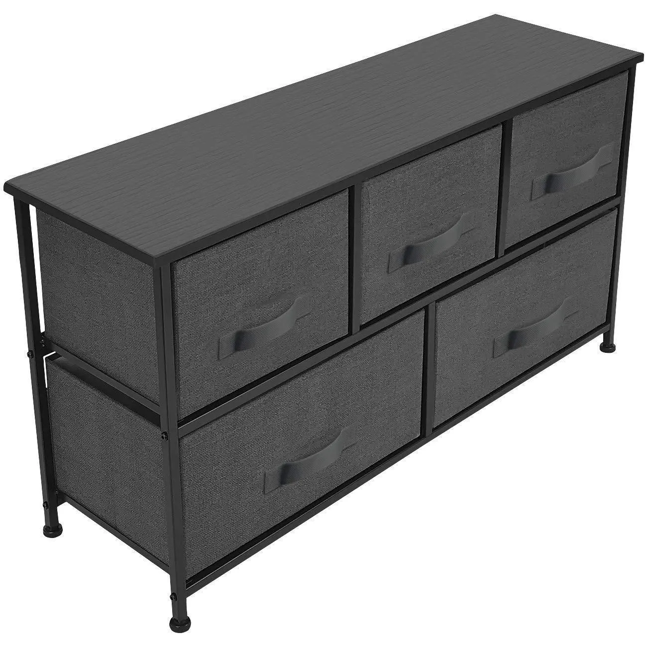 Sorbus Dresser with Drawers - Furniture Storage Tower Unit for Bedroom, Hallway, Closet, Office Organization - Steel Frame, Wood Top, Easy Pull Fabric Bins (5-Drawer, Black/Charcoal)
