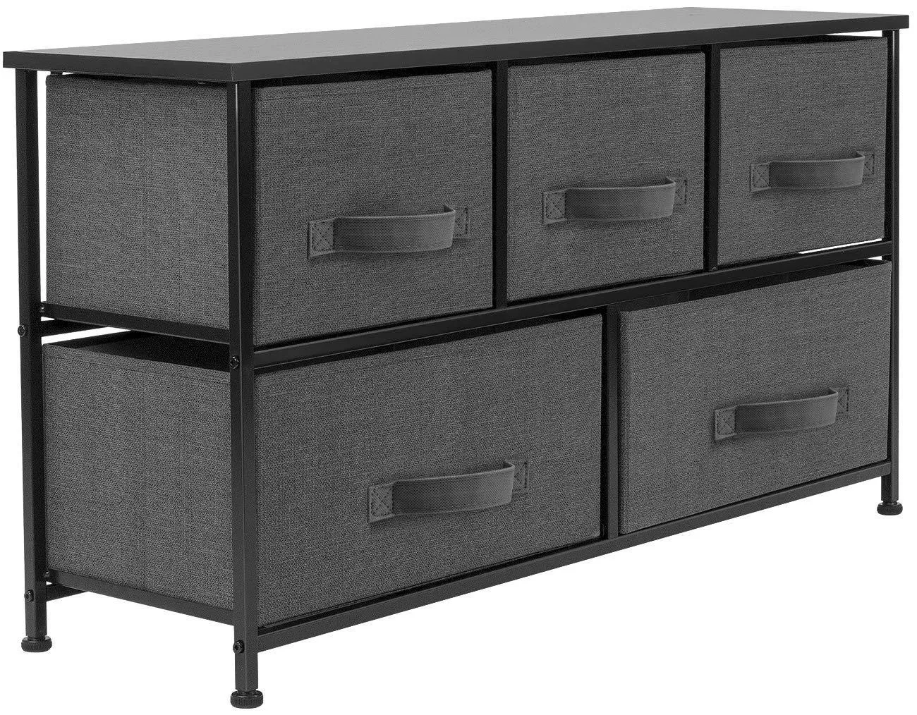 Sorbus Dresser with Drawers - Furniture Storage Tower Unit for Bedroom, Hallway, Closet, Office Organization - Steel Frame, Wood Top, Easy Pull Fabric Bins (5-Drawer, Black/Charcoal)
