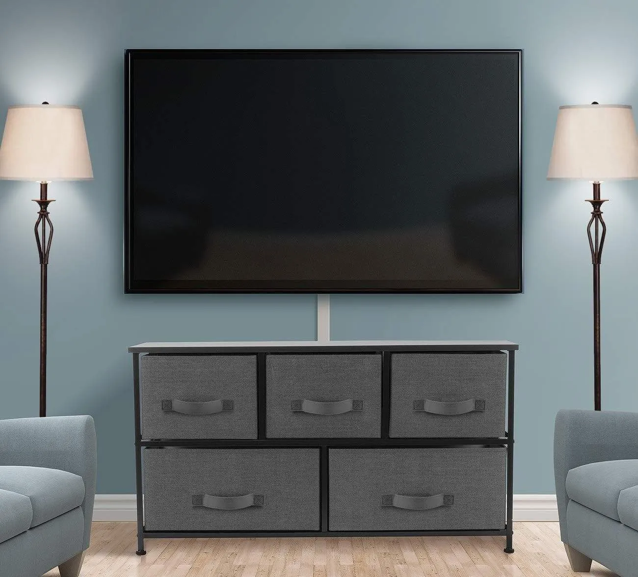 Sorbus Dresser with Drawers - Furniture Storage Tower Unit for Bedroom, Hallway, Closet, Office Organization - Steel Frame, Wood Top, Easy Pull Fabric Bins (5-Drawer, Black/Charcoal)