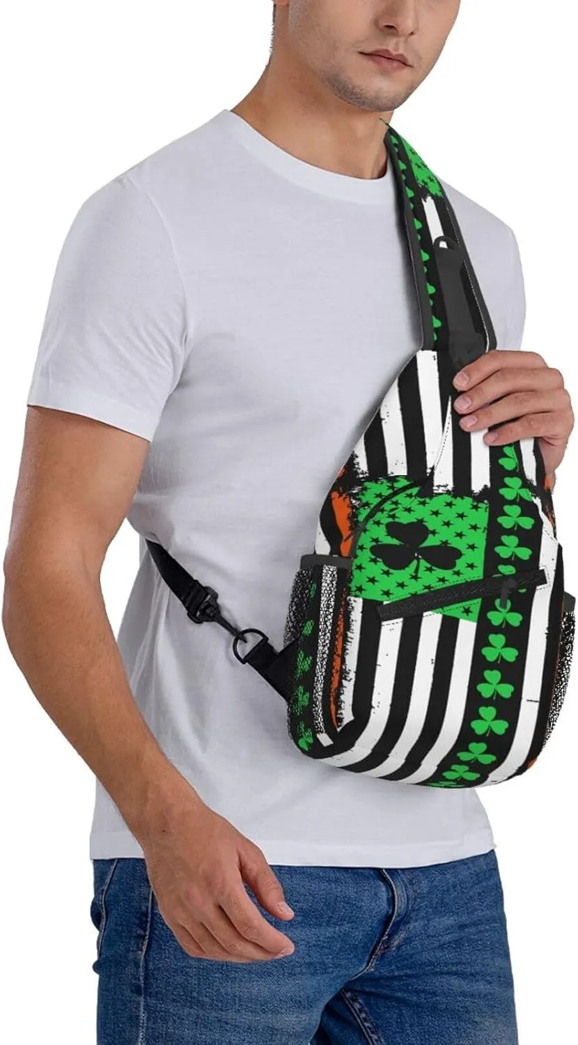 St Patrick's Day Irish Flag Shamrock Clover Sling Bag Crossbody Bag Casual Chest Bags Travel Shoulder Backpack