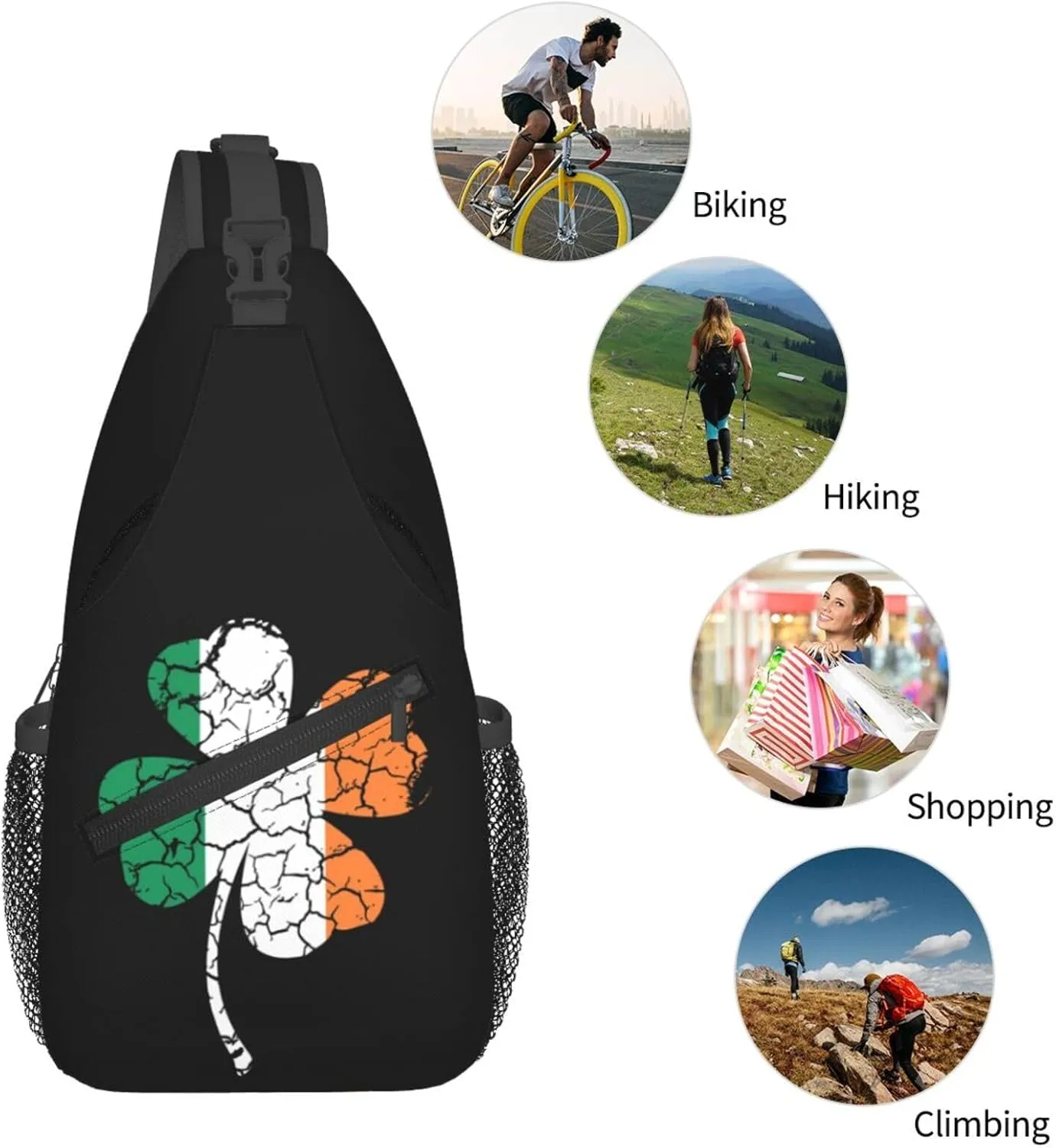 St Patrick's Day Irish Flag Shamrock Clover Sling Bag Crossbody Bag Casual Chest Bags Travel Shoulder Backpack