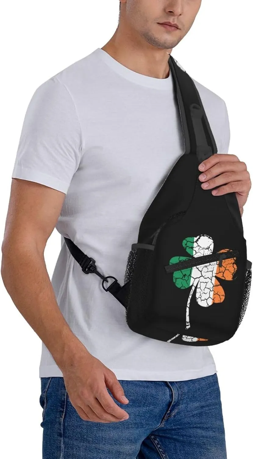 St Patrick's Day Irish Flag Shamrock Clover Sling Bag Crossbody Bag Casual Chest Bags Travel Shoulder Backpack