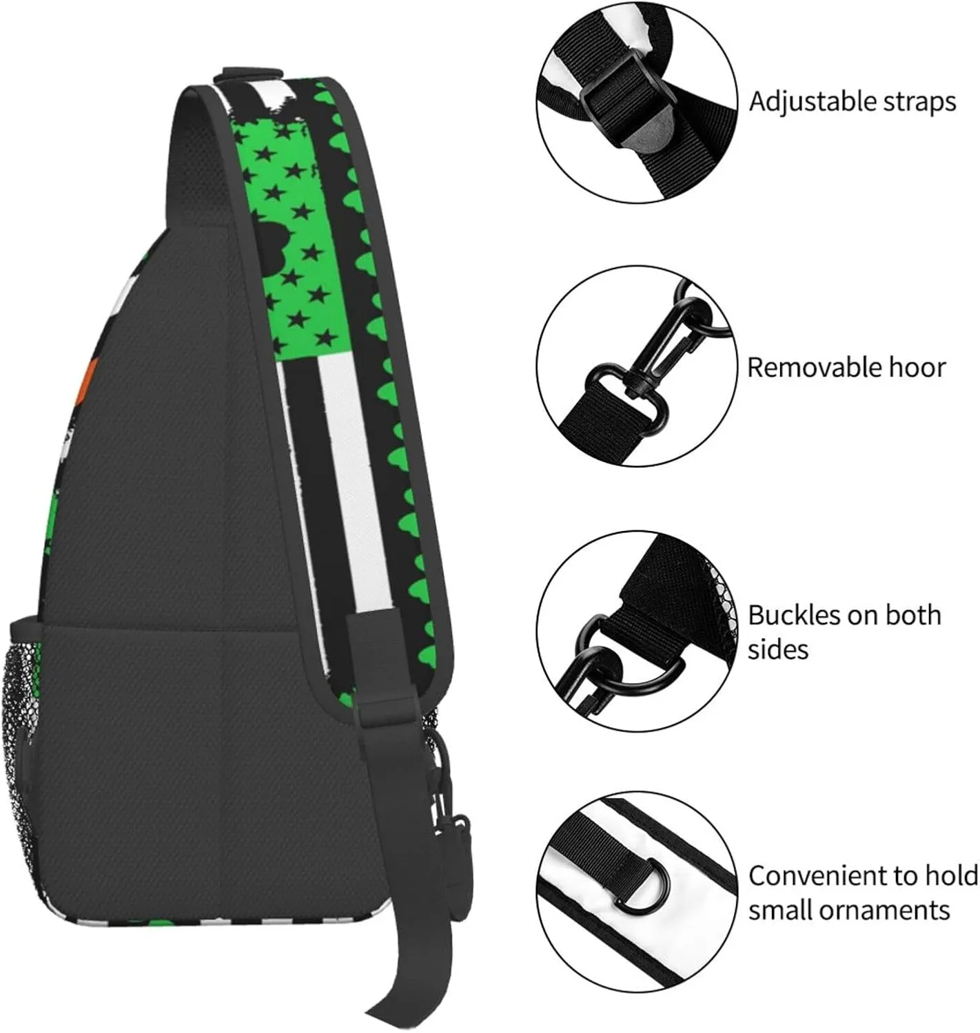 St Patrick's Day Irish Flag Shamrock Clover Sling Bag Crossbody Bag Casual Chest Bags Travel Shoulder Backpack
