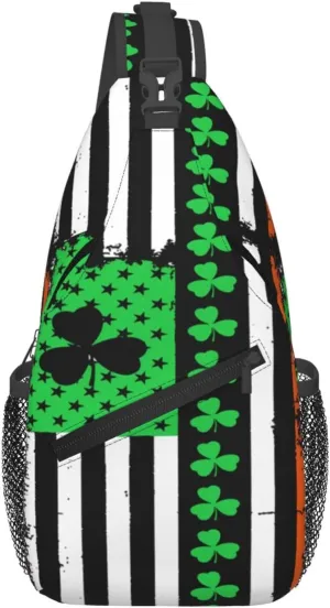 St Patrick's Day Irish Flag Shamrock Clover Sling Bag Crossbody Bag Casual Chest Bags Travel Shoulder Backpack