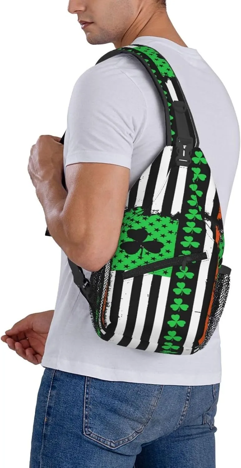 St Patrick's Day Irish Flag Shamrock Clover Sling Bag Crossbody Bag Casual Chest Bags Travel Shoulder Backpack