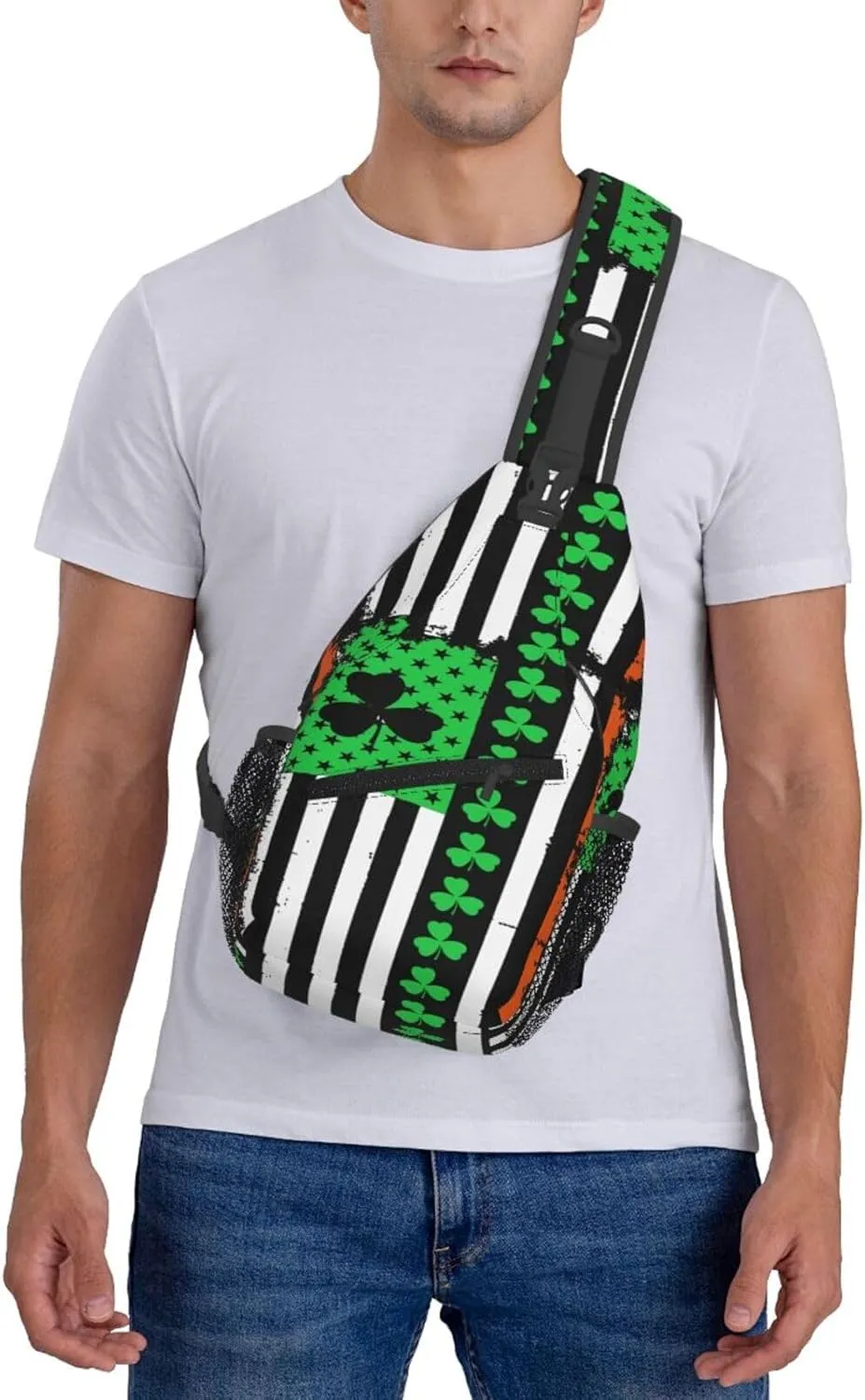 St Patrick's Day Irish Flag Shamrock Clover Sling Bag Crossbody Bag Casual Chest Bags Travel Shoulder Backpack