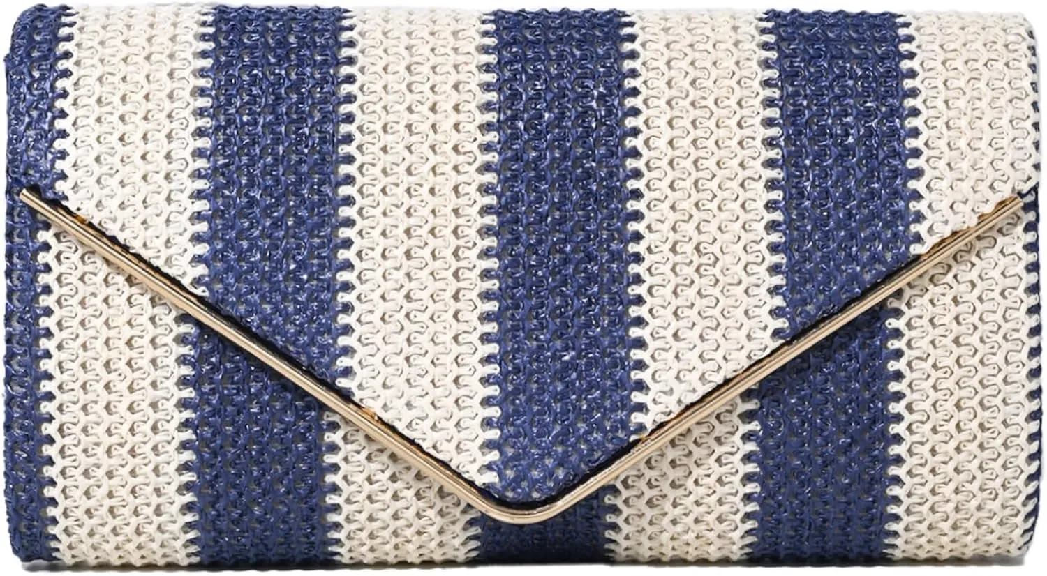 Straw Clutch Bag Women Summer Woven Handbag Striped Chain Crossbody Envelope Shoulder Boho Beach Evening Party Purse