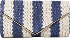 Straw Clutch Bag Women Summer Woven Handbag Striped Chain Crossbody Envelope Shoulder Boho Beach Evening Party Purse