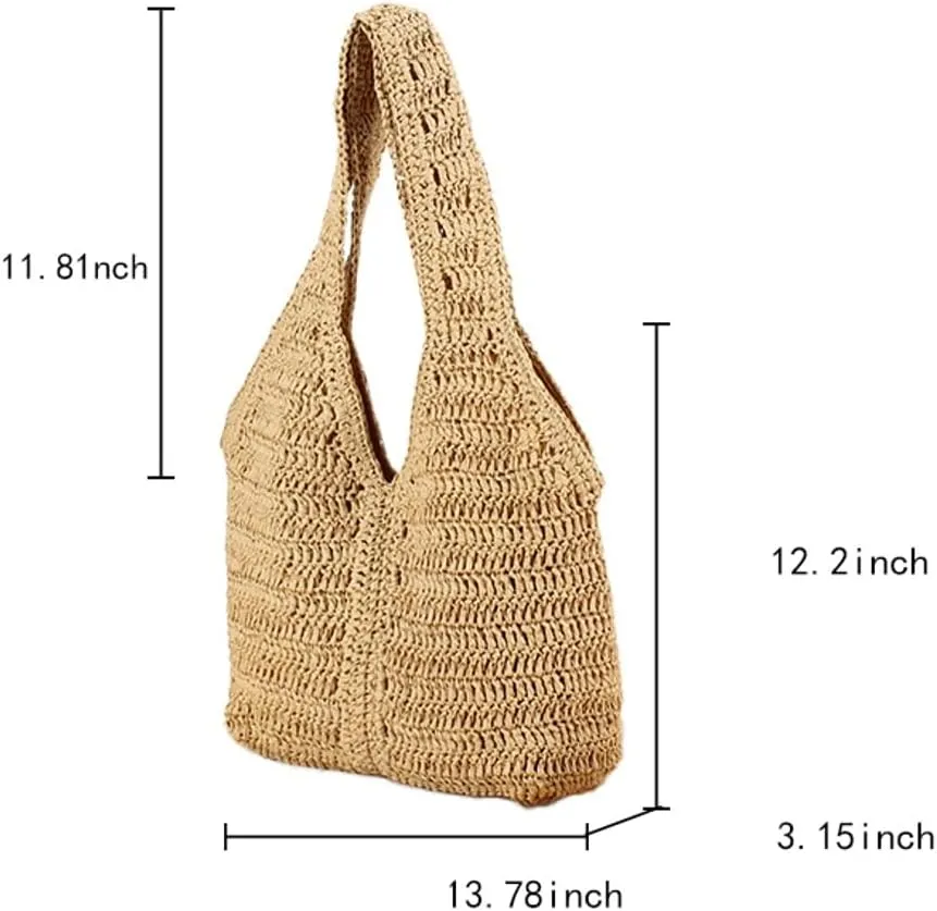 Straw Hobo Purses for Women Paper Straw Large Tote Bag Shoulder Bag Hobo for Beach Summer Travel