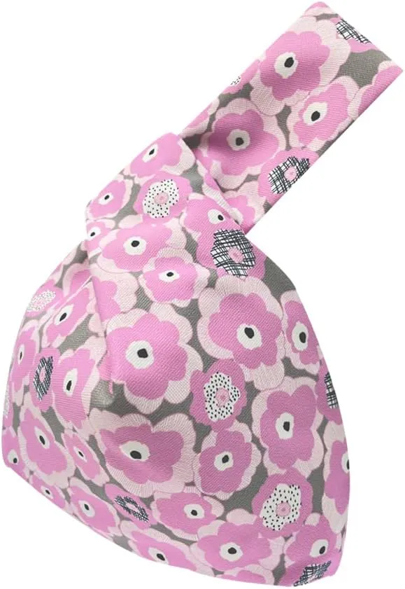 Stylish Cotton Japanese Pattern Wrist Bag Sleeve Knot Pouch Portable Canvas Tote Purse for Female, Women