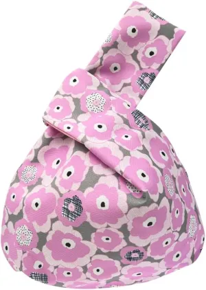 Stylish Cotton Japanese Pattern Wrist Bag Sleeve Knot Pouch Portable Canvas Tote Purse for Female, Women