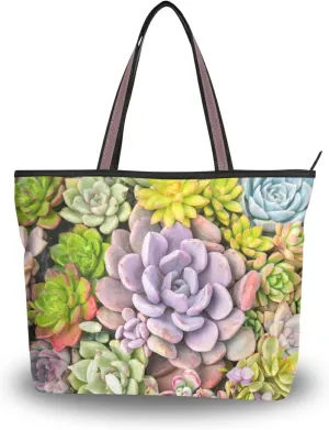 Succulent Cactus Plants Handbag Top Handle Tote Bag for Women