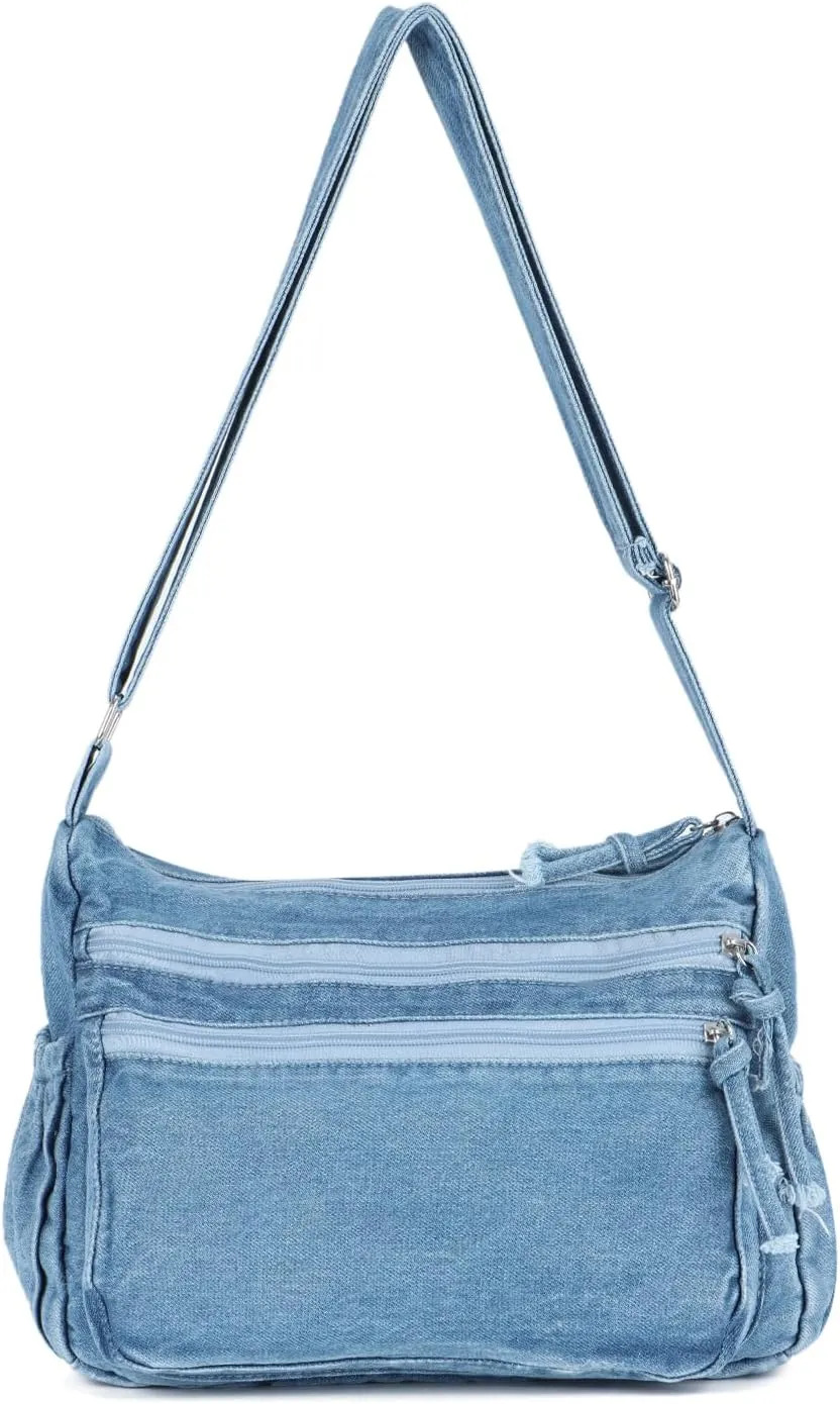 SUKUTU Denim Shoulder Bag for Women Canvas Messenger Bag Casual Retro Lightweight Crossbody Handbags
