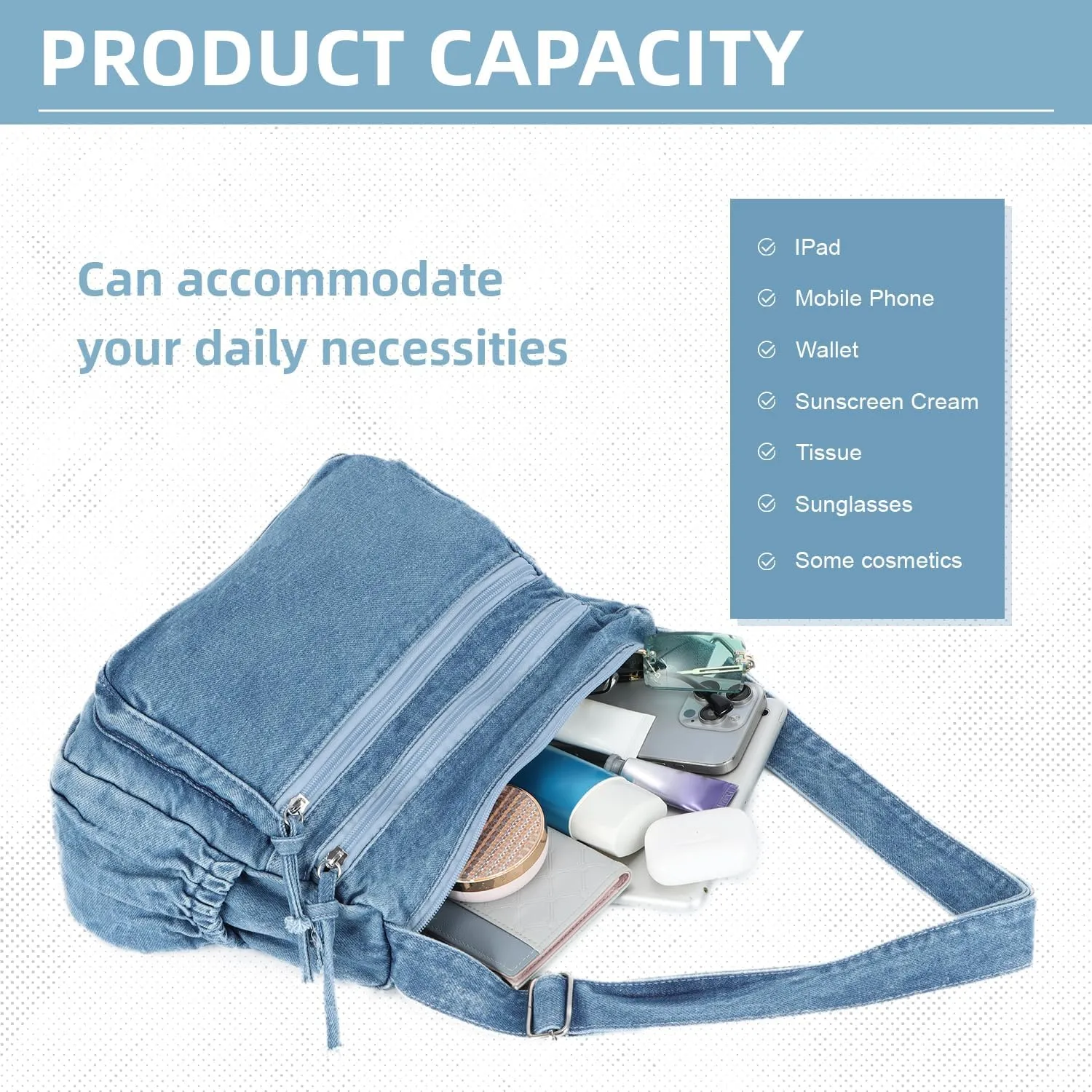 SUKUTU Denim Shoulder Bag for Women Canvas Messenger Bag Casual Retro Lightweight Crossbody Handbags