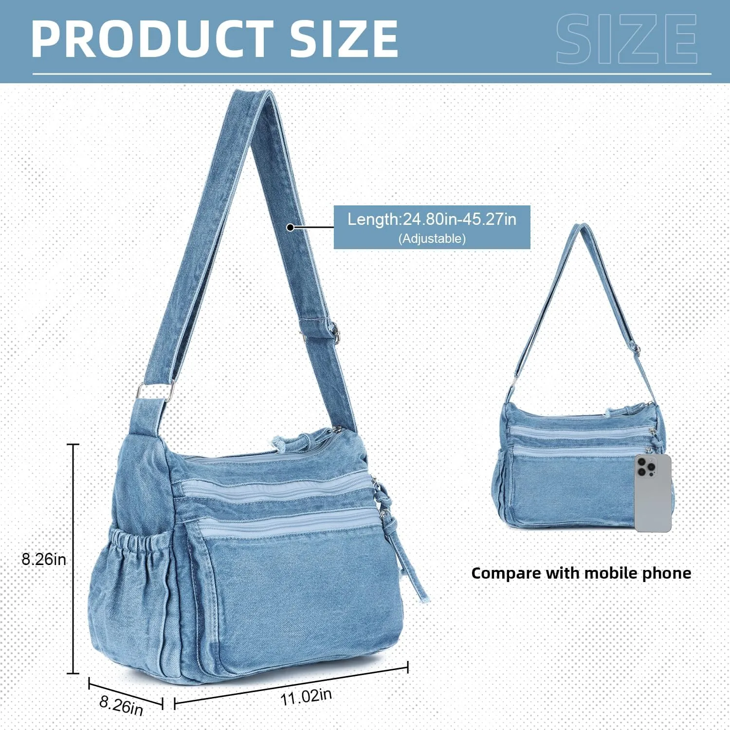 SUKUTU Denim Shoulder Bag for Women Canvas Messenger Bag Casual Retro Lightweight Crossbody Handbags