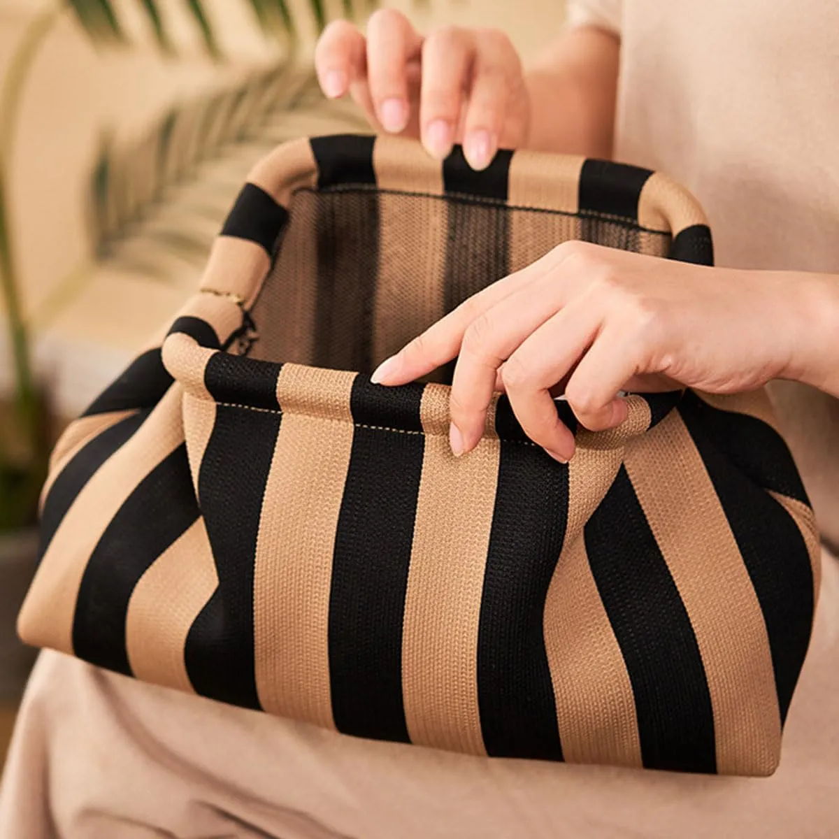Summer Stripe Crochet Bags Clutch for Women Beach Woven Color Block Dumpling Bags Purse