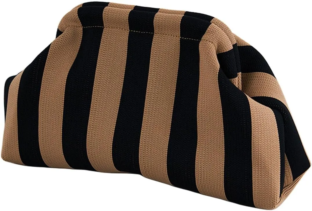 Summer Stripe Crochet Bags Clutch for Women Beach Woven Color Block Dumpling Bags Purse
