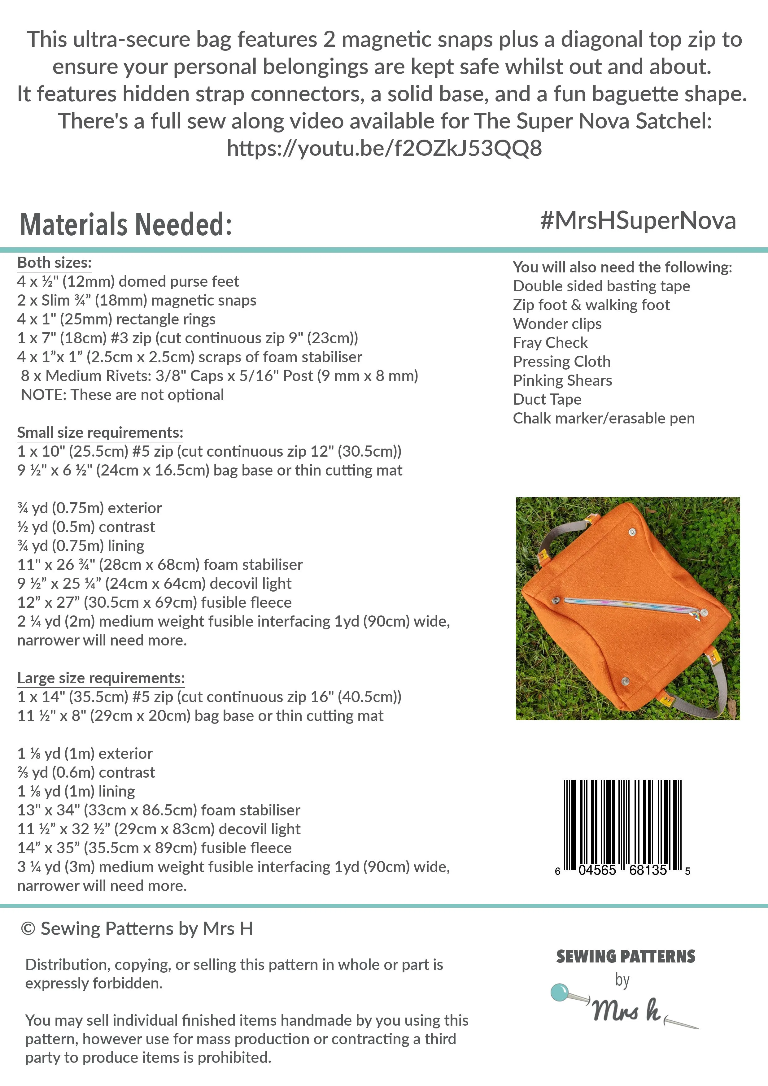 Super Nova Satchel Paper Sewing Pattern