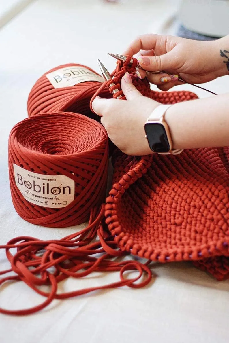 T-Shirt Yarn Fettuccini Zpagetti Style, 7-9 mm for Crocheting, Knitting Ball, Organic T Yarn, Macrame, Ribbon 100% Cotton Fabric, Jersey Canyon