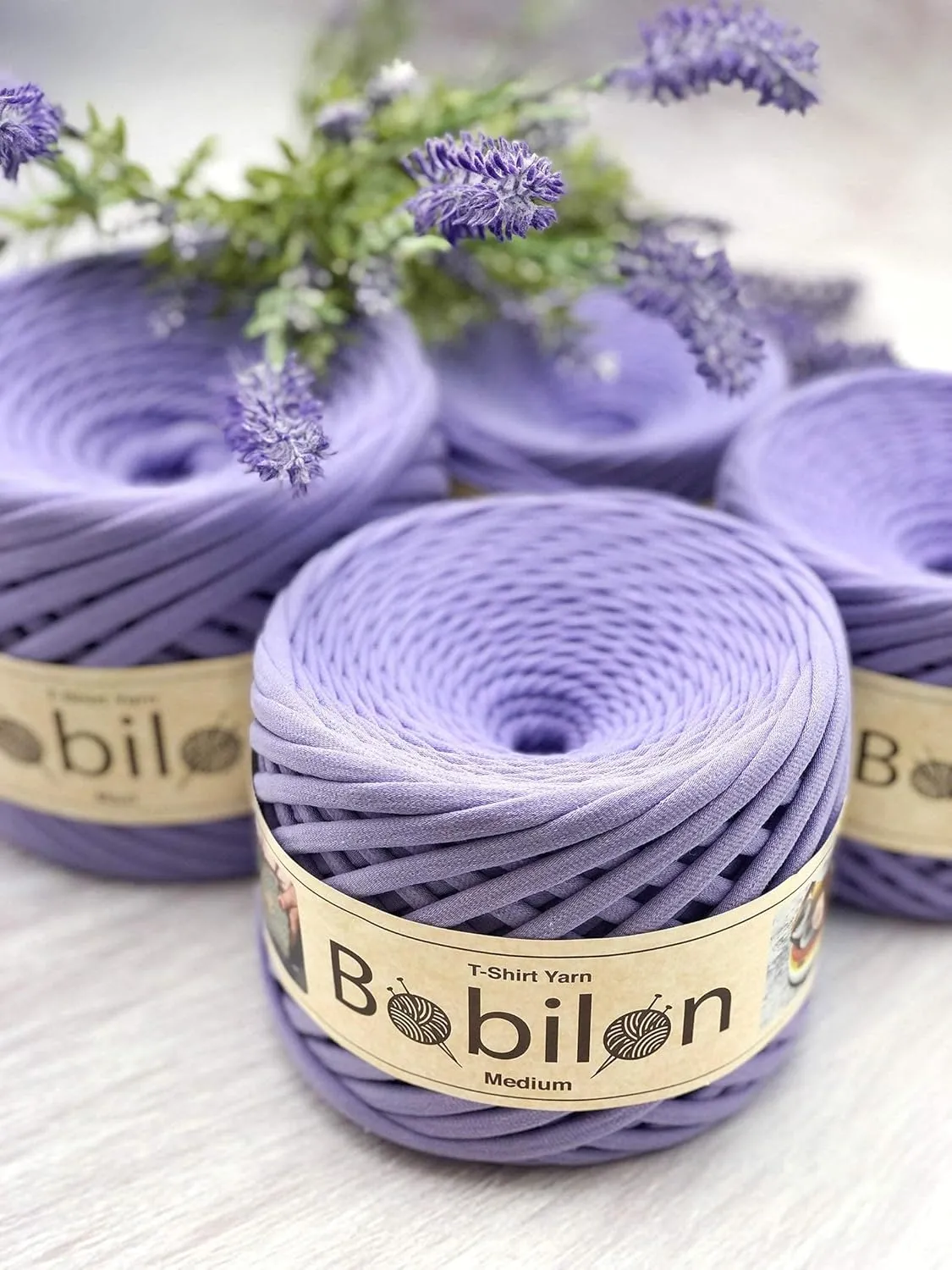 T-Shirt Yarn Fettuccini Zpagetti Style - 7-9 mm Organic Cotton T-Yarn for Crocheting, Knitting, Macrame - Lavender