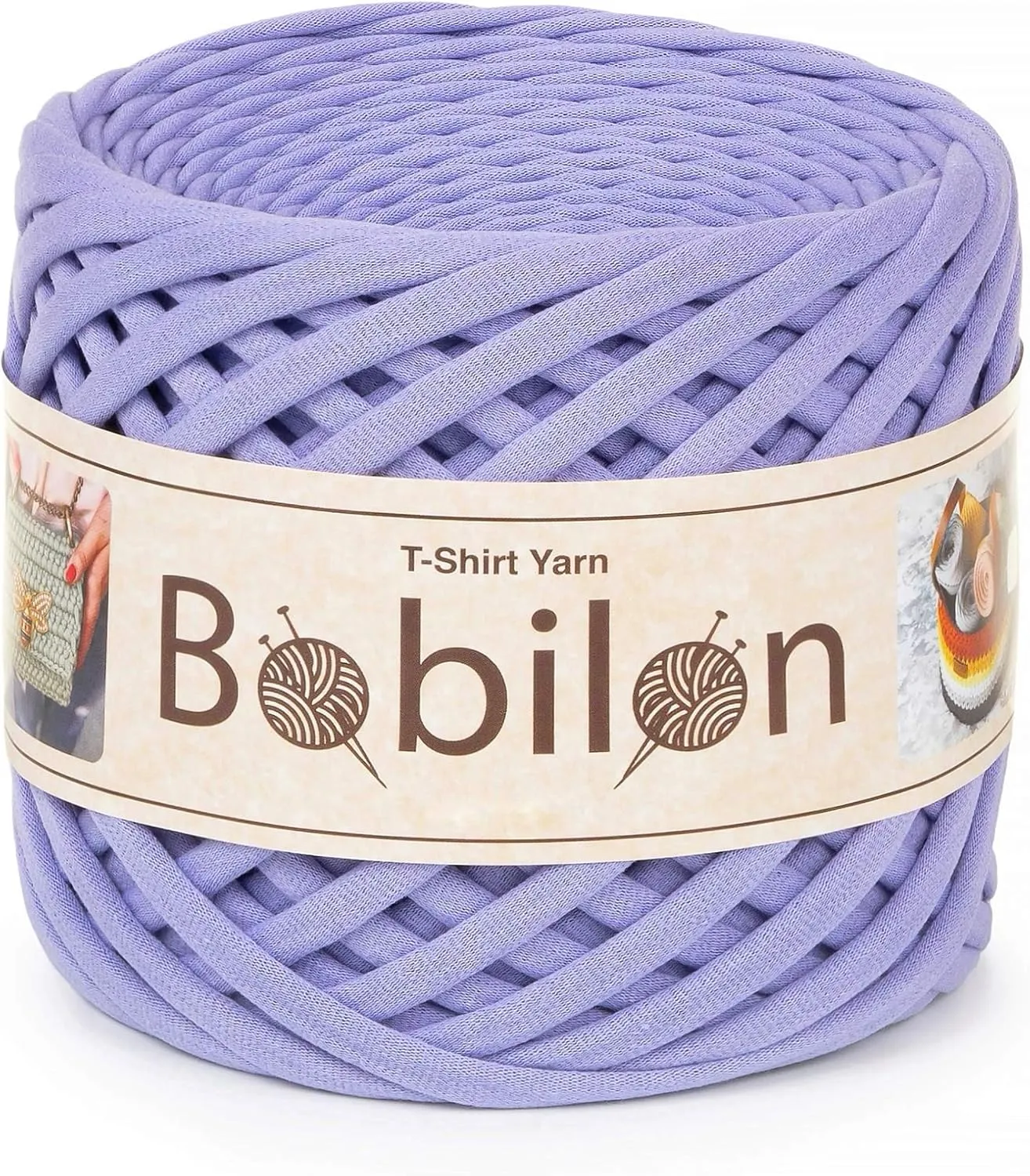 T-Shirt Yarn Fettuccini Zpagetti Style - 7-9 mm Organic Cotton T-Yarn for Crocheting, Knitting, Macrame - Lavender
