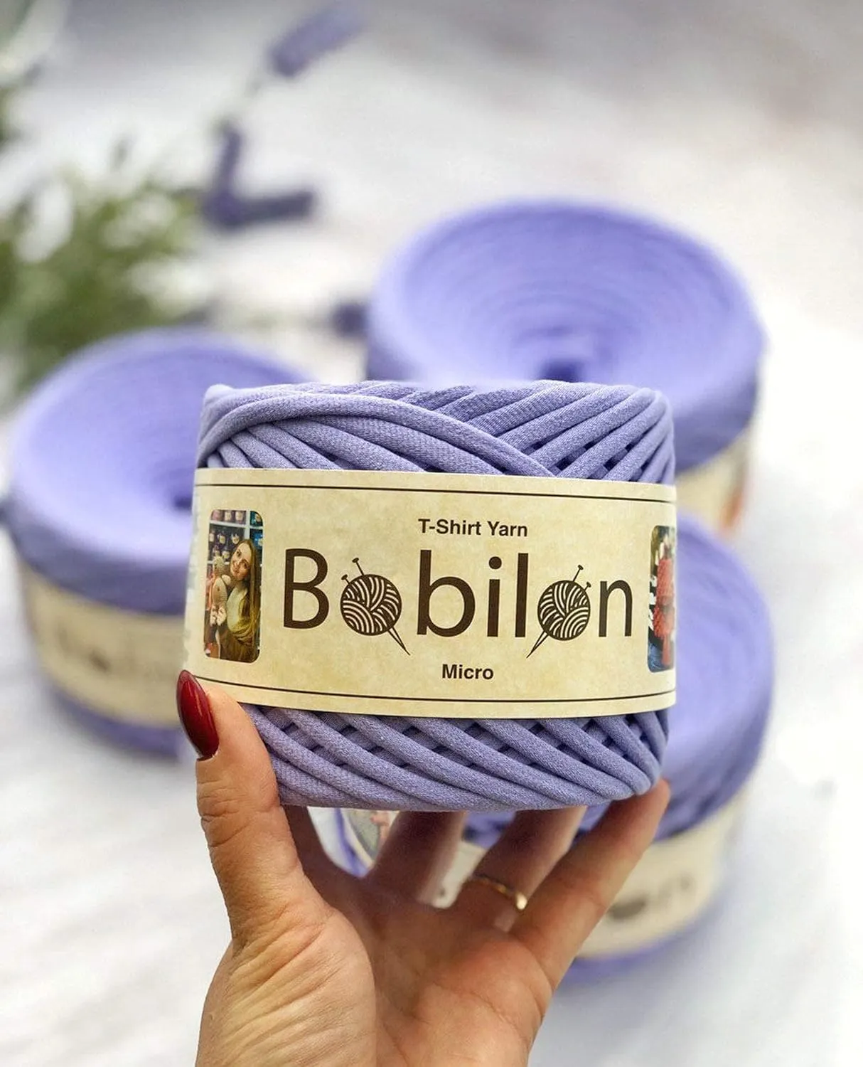 T-Shirt Yarn Fettuccini Zpagetti Style - 7-9 mm Organic Cotton T-Yarn for Crocheting, Knitting, Macrame - Lavender