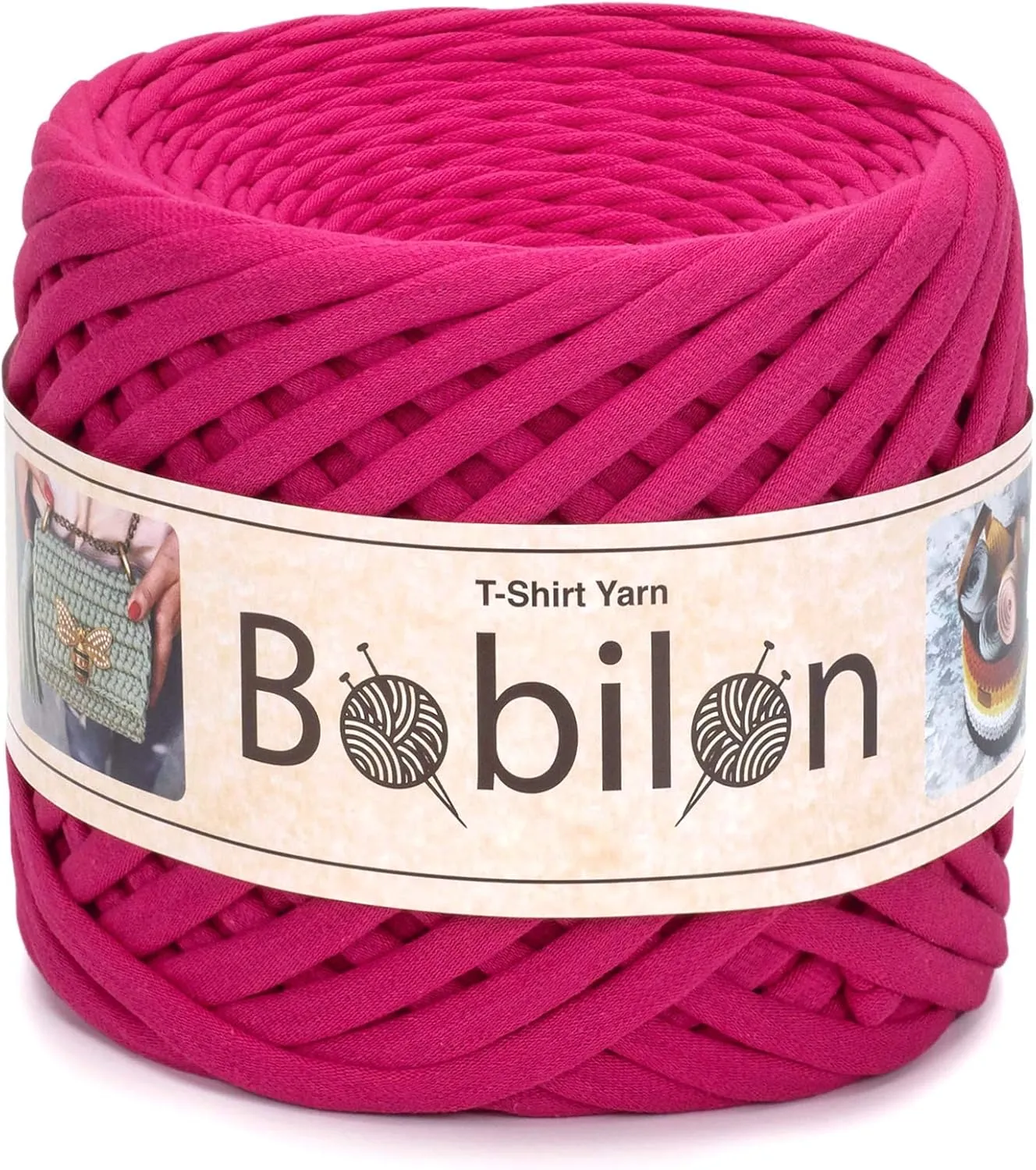 T-Shirt Yarn Fettuccini Zpagetti Style, Organic Cotton Jersey T-Yarn, 7-9 mm, Perfect for Crocheting, Knitting & Macrame, Hot Pink