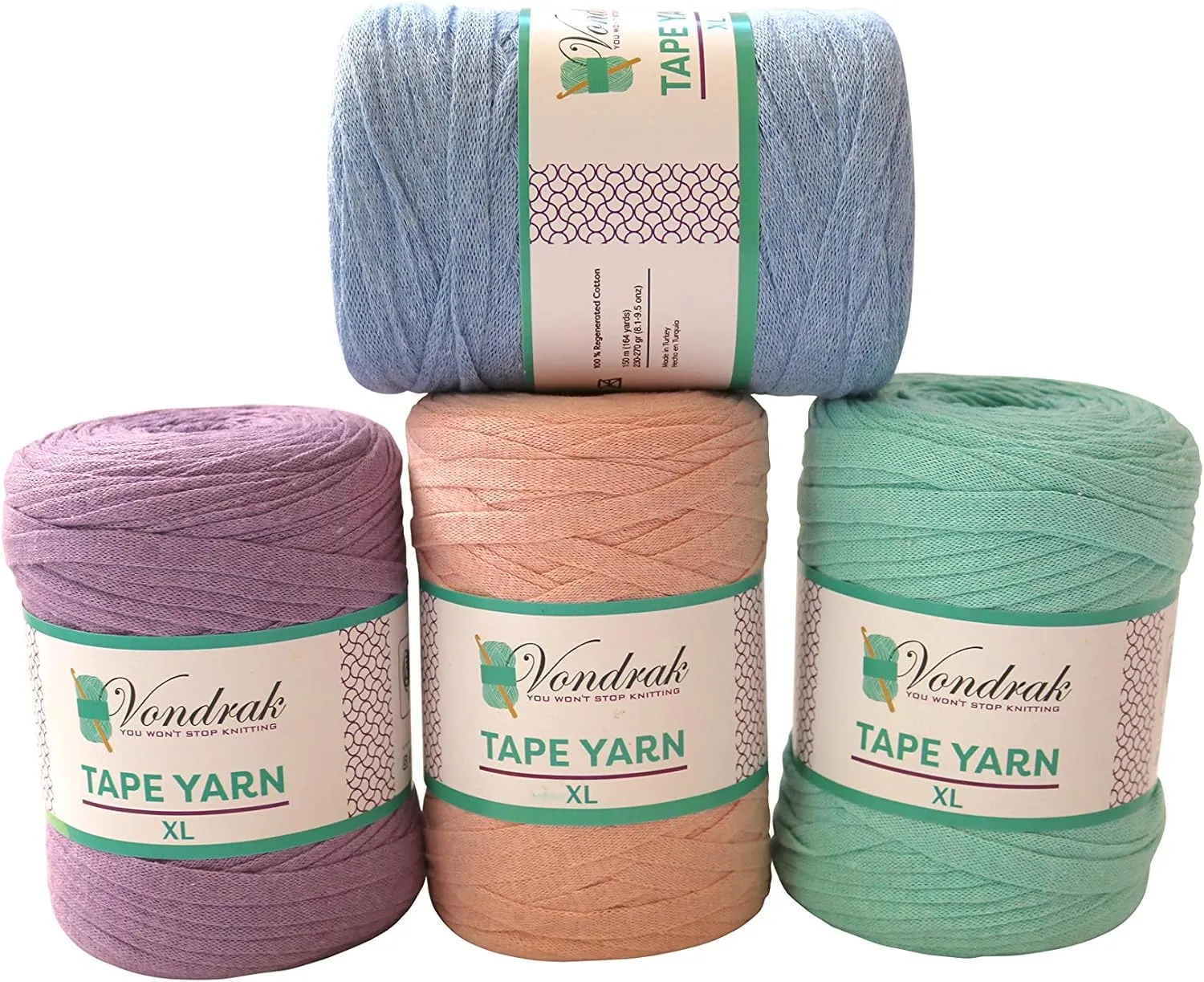 Tape Yarn Pack - 2 Rolls, 328 Yards (984ft) for Crocheting & Knitting. Flat Cotton Home Decor Yarn (Purple)