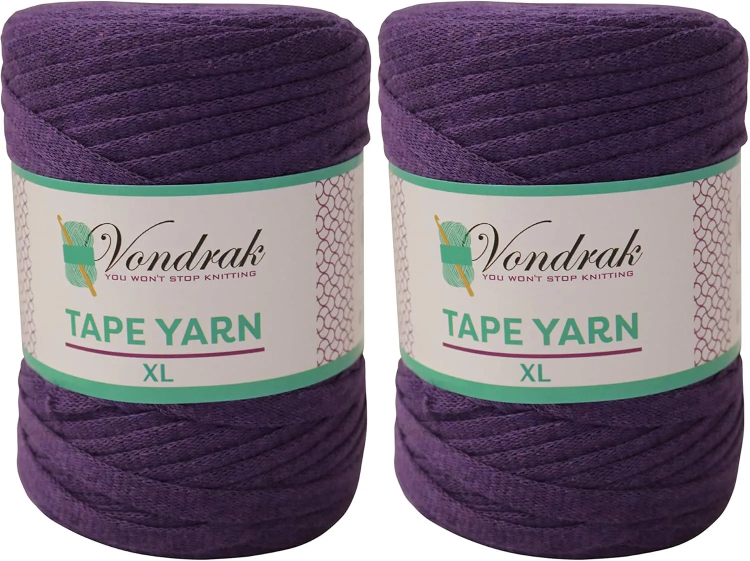 Tape Yarn Pack - 2 Rolls, 328 Yards (984ft) for Crocheting & Knitting. Flat Cotton Home Decor Yarn (Purple)