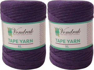 Tape Yarn Pack - 2 Rolls, 328 Yards (984ft) for Crocheting & Knitting. Flat Cotton Home Decor Yarn (Purple)