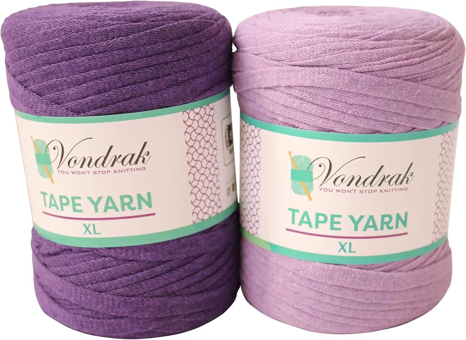 Tape Yarn Pack - 2 Rolls, 328 Yards (984ft) for Crocheting & Knitting. Flat Cotton Home Decor Yarn (Purple)