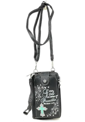 Texas West Western Style Small Bible Verse Crossbody Cell Phone Purses Handbags with Coin Pocket in 2 colors (Brown)