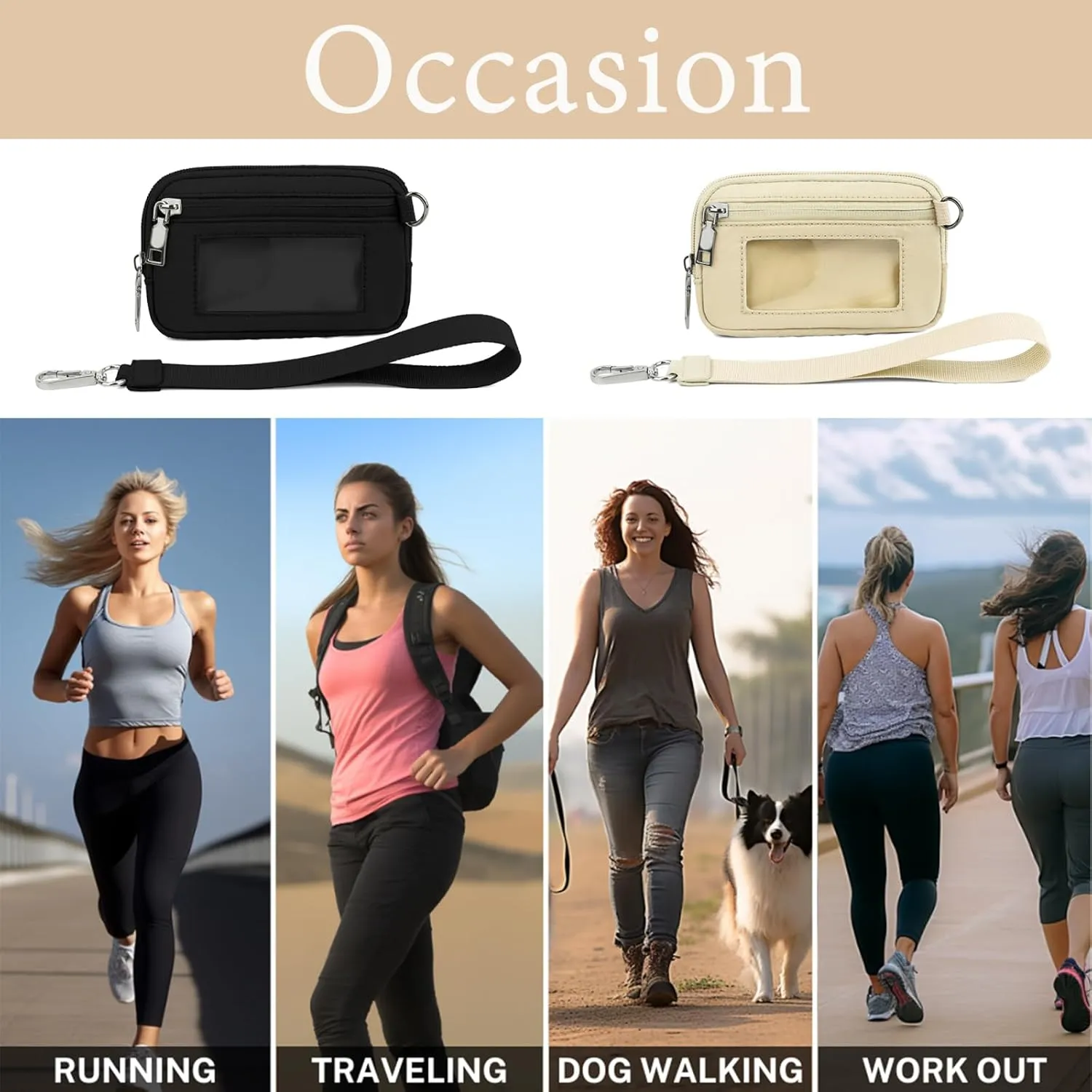 The Iris' Wallet, Women's Wristlet Handbags, Waterproof Nylon Keychain Wallet, Zip Card Case with ID Window (Brown)