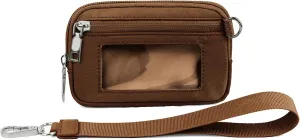 The Iris' Wallet, Women's Wristlet Handbags, Waterproof Nylon Keychain Wallet, Zip Card Case with ID Window (Brown)