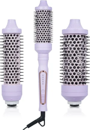 Thermal Brush Heat Round Brush, Curling Iron & Hair Straightener with Temp Settings, Curling Brush for All Hair Types, Purple