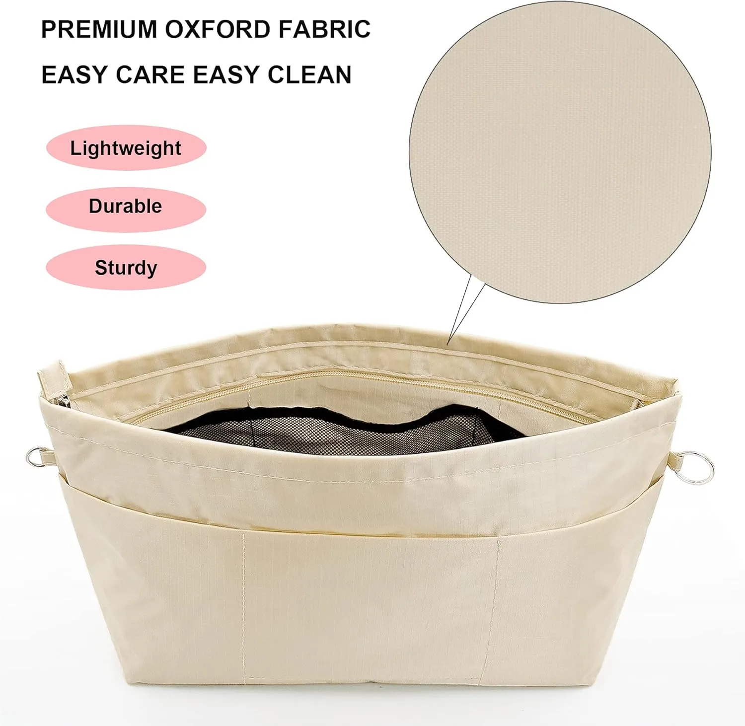 Time Wing Handbag Tote Purse Organizer Insert Bag Liner Shaper Divider Zipper 11 Pockets Compartments Large Beige