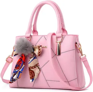 Top-handle Handbags Purse Soft PU Leather Crossbody Shoulder Bag Satchel with Bowknot Plush Ball Pendant