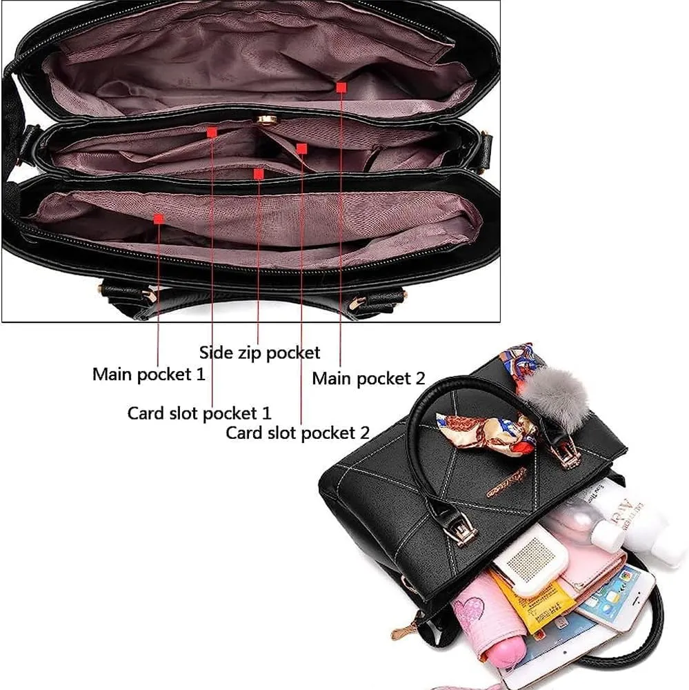 Top-handle Handbags Purse Soft PU Leather Crossbody Shoulder Bag Satchel with Bowknot Plush Ball Pendant