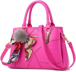 Top-handle Handbags Purse Soft PU Leather Crossbody Shoulder Bag Satchel with Bowknot Plush Ball Pendant
