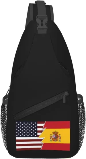 Torn Style American And Spain Flags Crossbody Bags For Women Men Chest Backpack Gym Shoulder Bag Travel Outdoor Sports Casual Crossbody Bags