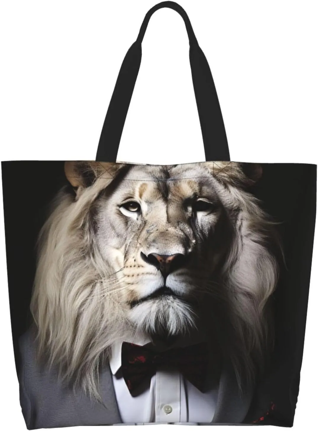 Tote Bag for Women Grocery Bag Reusable Shopping Bag Animal Lion in Suits Handbag Foldable Shoulder Bag