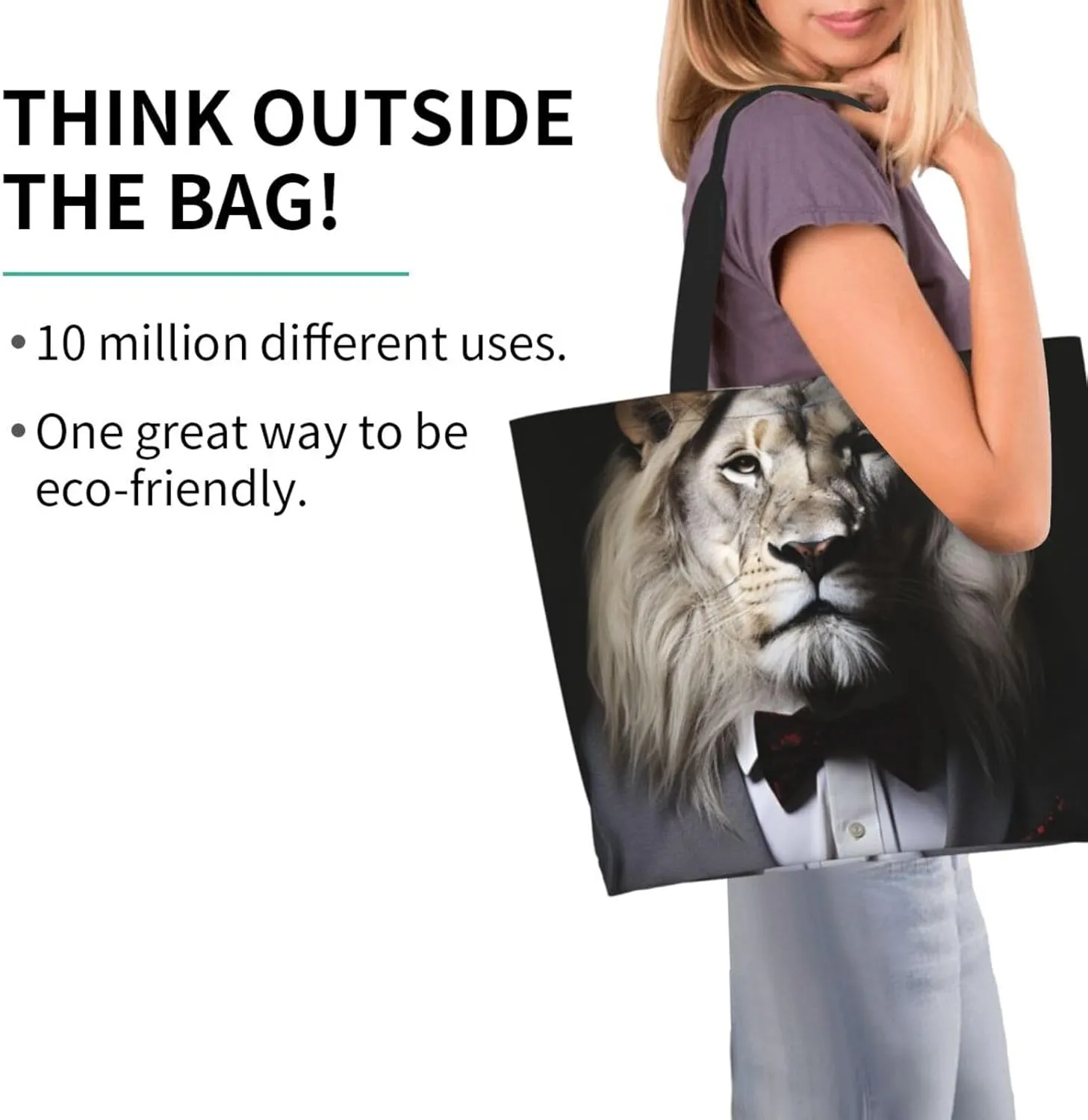 Tote Bag for Women Grocery Bag Reusable Shopping Bag Animal Lion in Suits Handbag Foldable Shoulder Bag